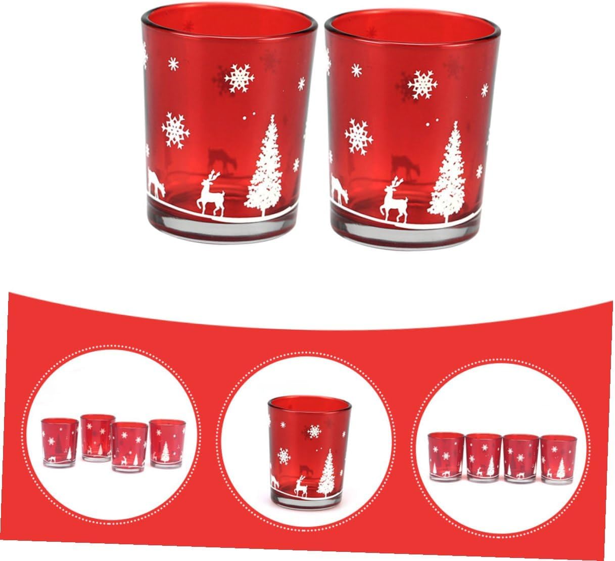 Christmas Themed Glass Candle Cups 2pcs Red Xmas Style Decorative Candle Holders for Holiday Table and Festive Home Décor