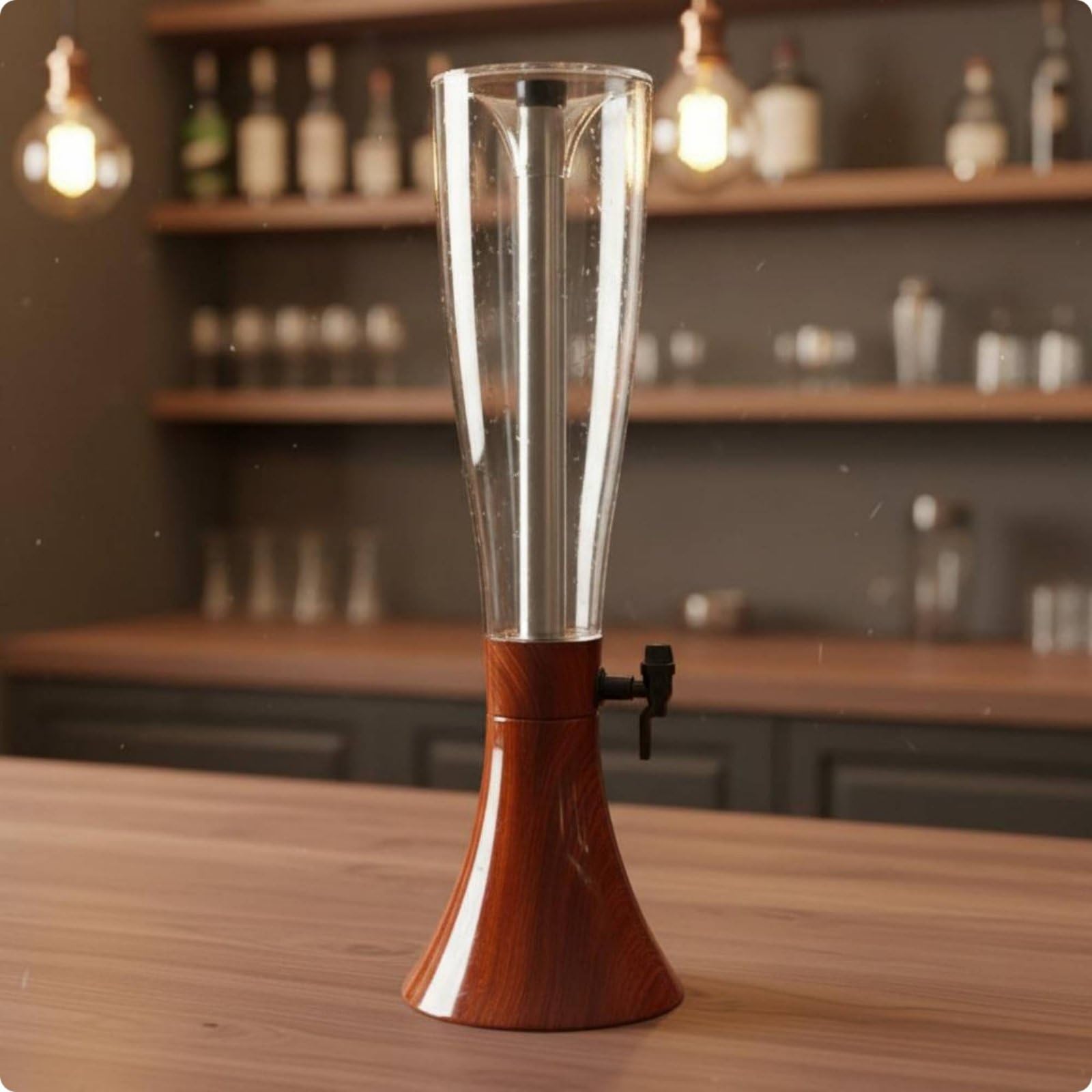 predolo Dispensador de Cerveza de Acrílico Multiuso Dispensador Bebida con Grifo Base Estable Torre Bebida Madera para Restaurantes, Fiestas, Moderno Con Base Negra