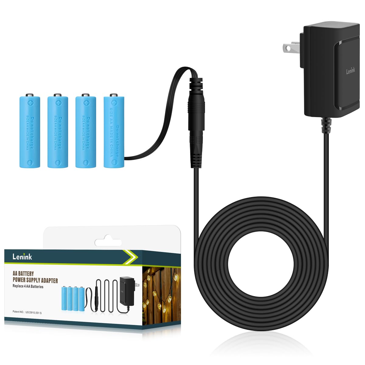 Lenink AC Power Supply Adapter for 4 AA Battery, AA Battery Replacement for EKO Motion Sensor Trash Can, LED Light, Decorations (Black, 1.8m/5.9ft)