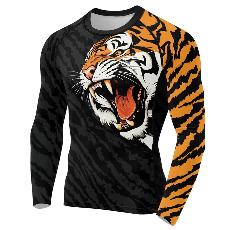 Tiger Men’s Rash Guard Compression Long Sleeve Baselayer Athletic Fight Wear Shirt Jiu Jitsu MMA BJJ Training2