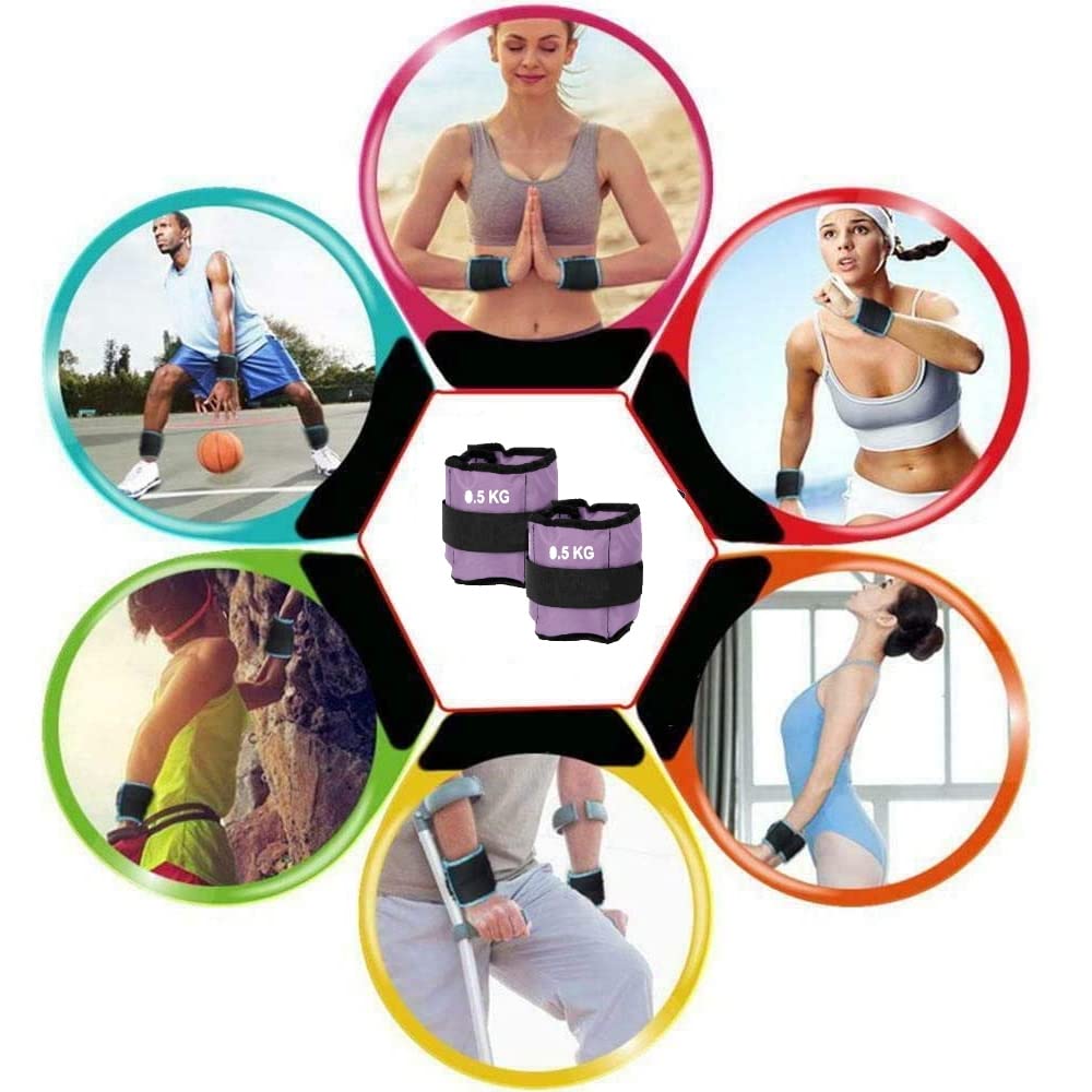 FFitness Pesi per Polsi e Caviglie (2 x 0.50 kg) Wrist/Ankle Weights con Cinturino Regolabile a Strappo