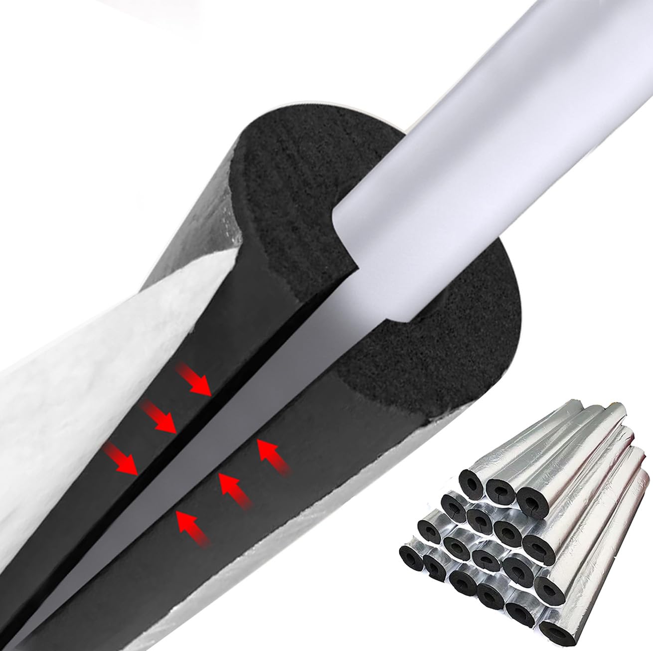 ID 16-219mm Aislamiento de Tuberias Para Autoadhesivo, Ignífugo de Coquilla Aislante, Tubo Espuma Suave, Fundas de Aislamiento Térmico para Tuberías Exteriores (ID)159mm x (T)20mm x (L)0.9m