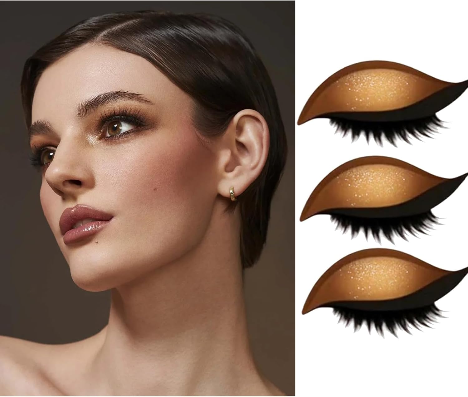 3Pairs,Lazy Eye Shadow Eyelash Patch,3-in-1 False Lashes Eyeshadow and Eyeliner,Reusable Eyemakeup Stickers for All Eye Shapes (Gold) - Image 3