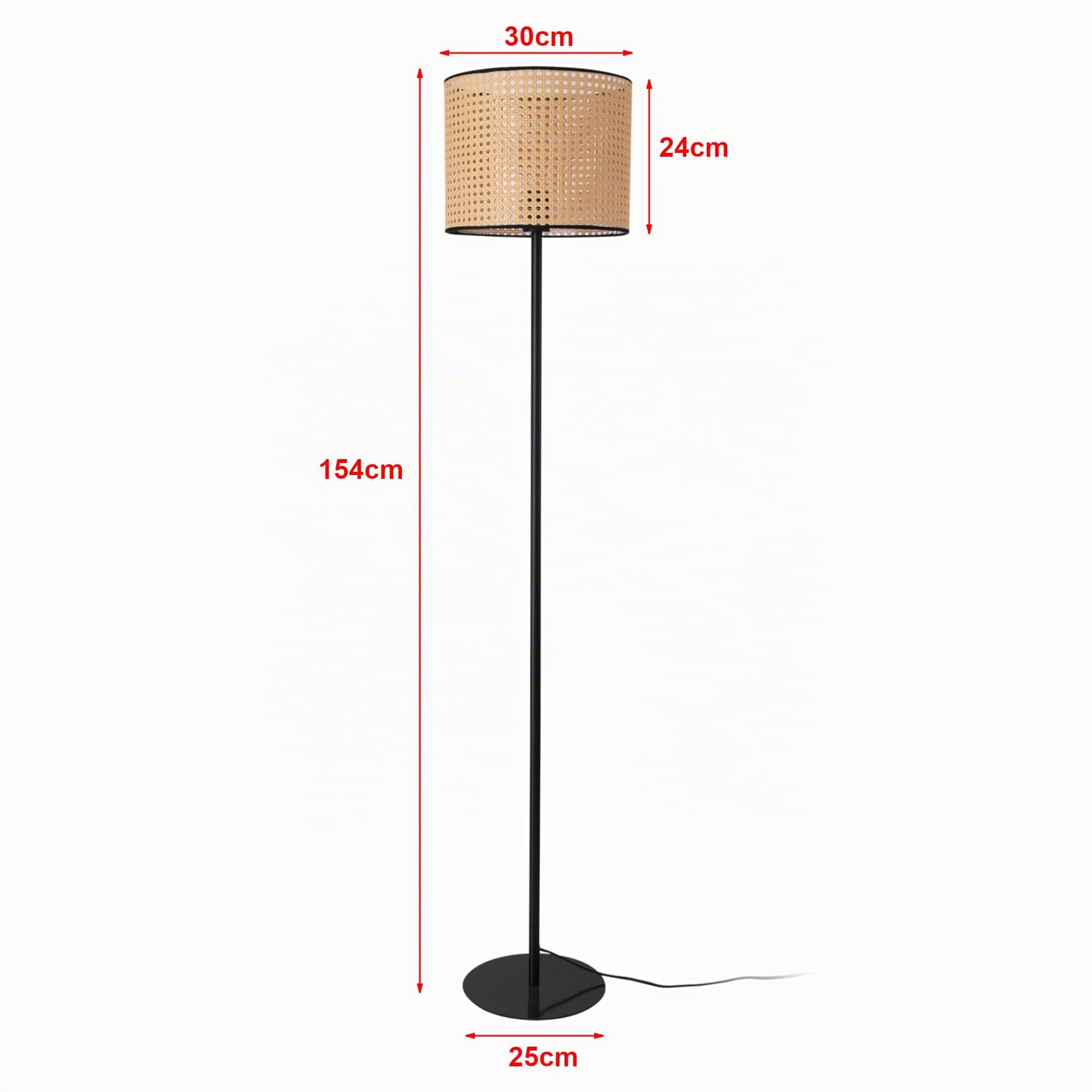 lux.pro Lámpara de pie Lámpara de Salón Despacho Dormitorio Pantalla Beige de Ratán 1xE27 60 W Metal y Plástico 154 x Ø 30 cm - Negro/Beige