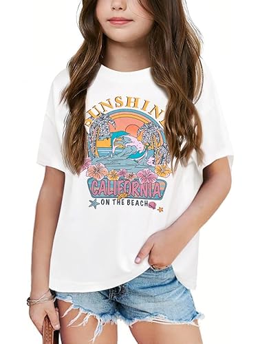 Yawtaut Girls Graphic Shirts Oversized Sunshine T Shirt Short Sleeve Tee Tops Cute Trendy Girls Clothes for 5-14 Years
