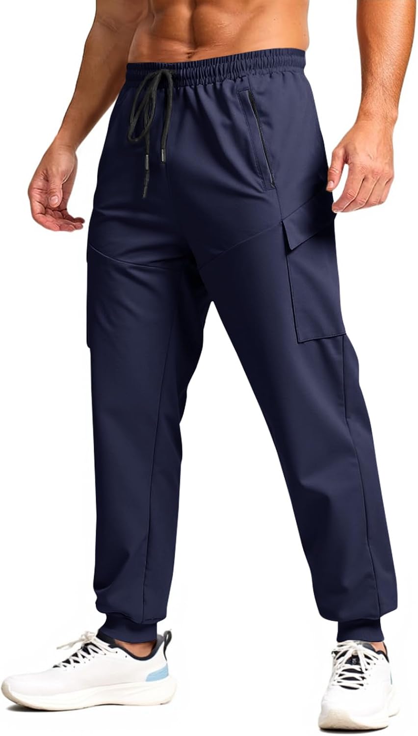 Yousify Mens Sweatpants Athletic Jogger Pants Drawstring Elastic Waist Workout Sports Track Pants with Zipper Pockets