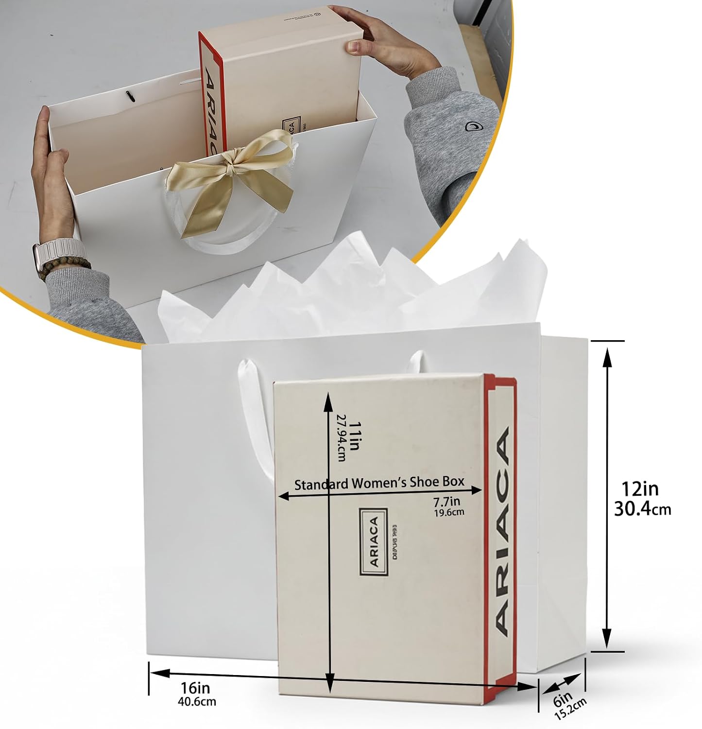 Papertide 30 Pack White Jumbo Gift Bags 16x6x12 inch with Tissue Paper image 2