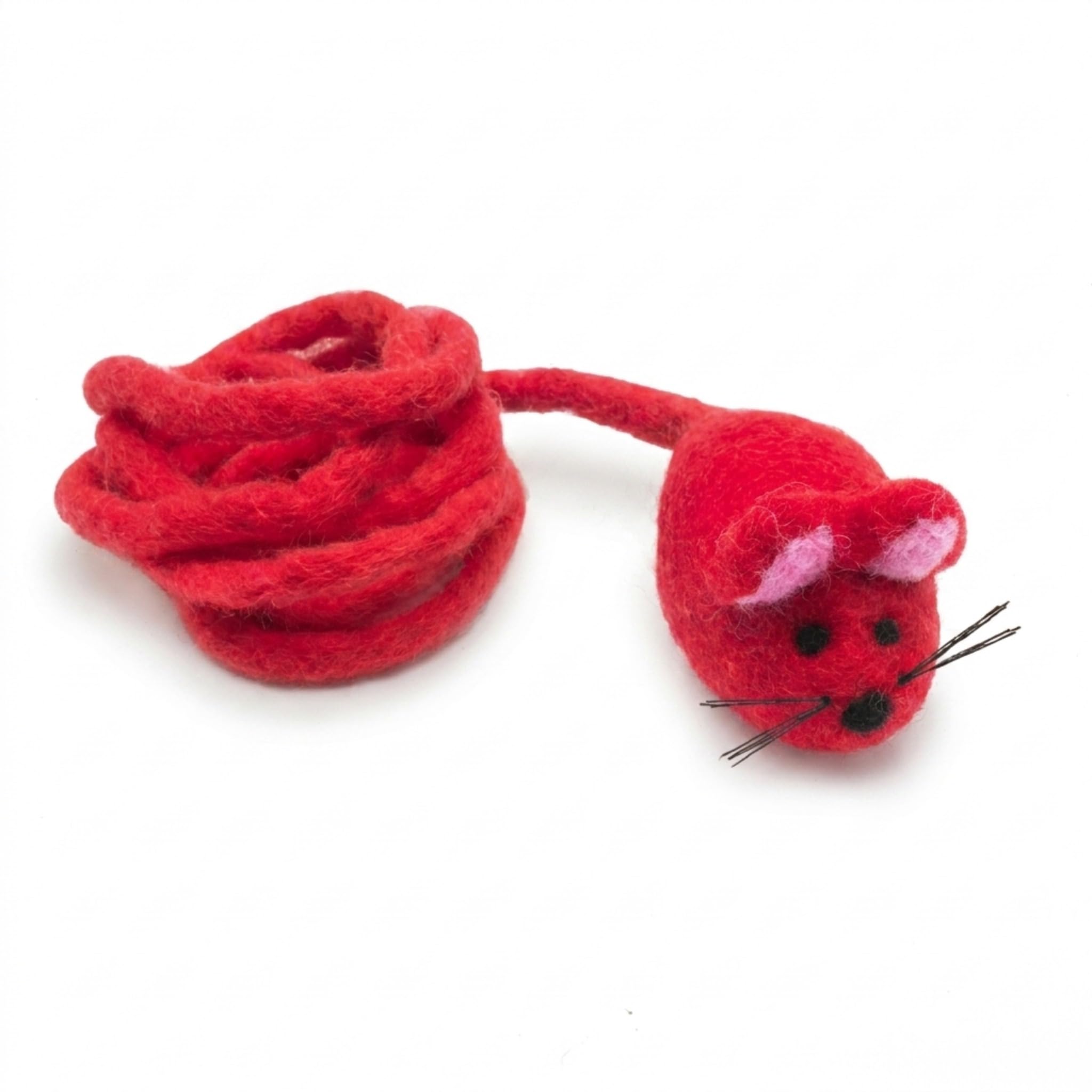 Glaciart One Felt Mouse Cat Toy – Soft Fuzzy Enrichment 100% Natural Wool - Interactive Catnip Play Cat Toy Set - Safe for Pets, Non-AZO Colored Dyes - 42” Long