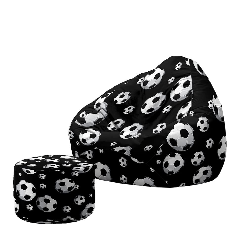Treer Bean Bag Chairs Adult with Footstool Without Filling, Indoor Outdoor Bean Bags Storage for Kids and Children Soccer Game Lazy Sofa Beanbag NO Stuffed (100x120+20x30cm,Black)
