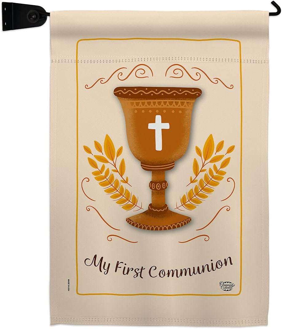My First Communion Burlap Burlap Garden Flag Religious Cross Chalice Holy Eucharist Christian Religion Tradition Small Decorative Gift Yard House Banner Double-Sided Made In USA 13 X 18.5