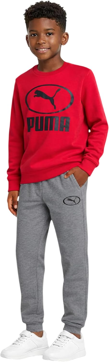 PUMA Boys Sweatpants Set - 2 Piece Soft Fleece Crewneck Pullover Boys Sweatshirts and Jogger Pants Kids Activewear Set (8-16)