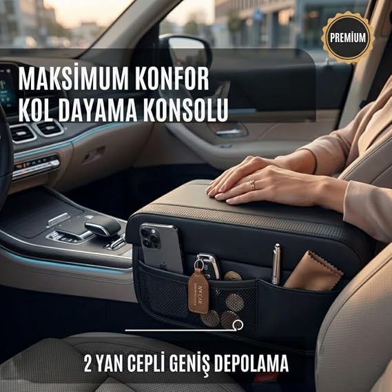 Coofbe Premıum Yumuşak 2 Yan Cüzdanlı Araç Kol Dayama Padi. Kol Dayama Yastığı Araç İçi Organizer Kol Dayama
