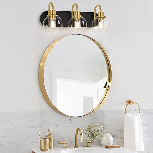 Miniatura 7 de Moderna lámpara de tocador de 3 luces, accesorio de iluminación de baño sobre espejo con pantalla de vidrio transparente y base de metal, apliques