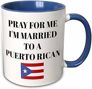 3dRose Pray for me Im married to a Puerto Rican, picture of Puerto Rico flag 15oz Two-Tone Blue Mug