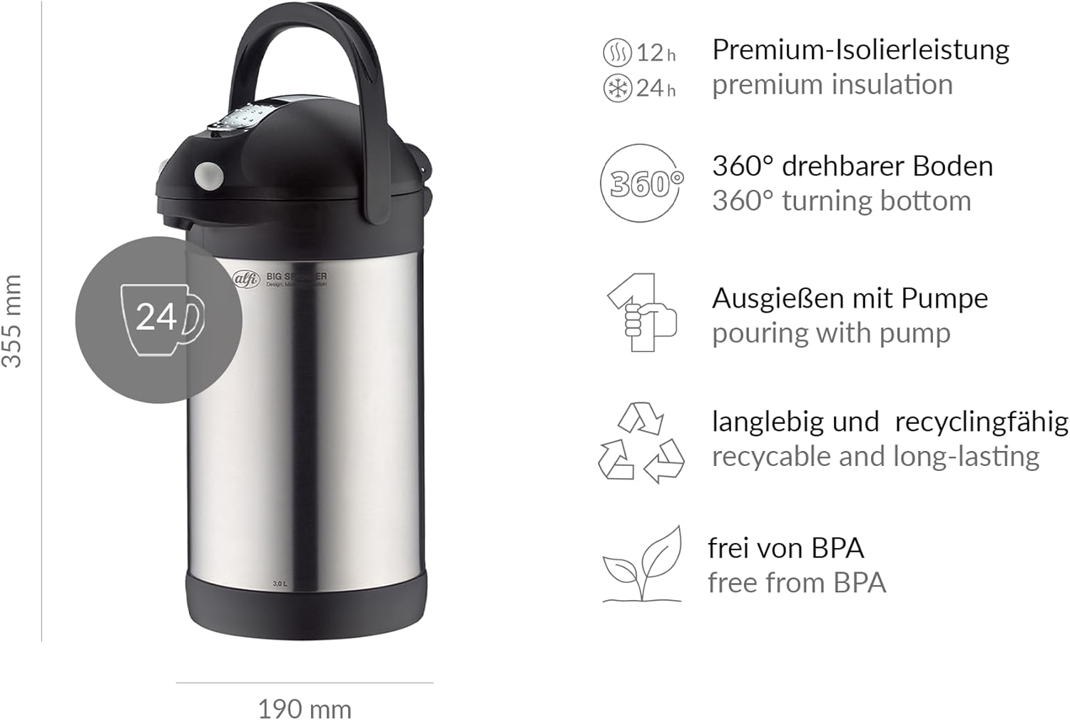 Alfi Big Spender Carafe, Black and Light Grey