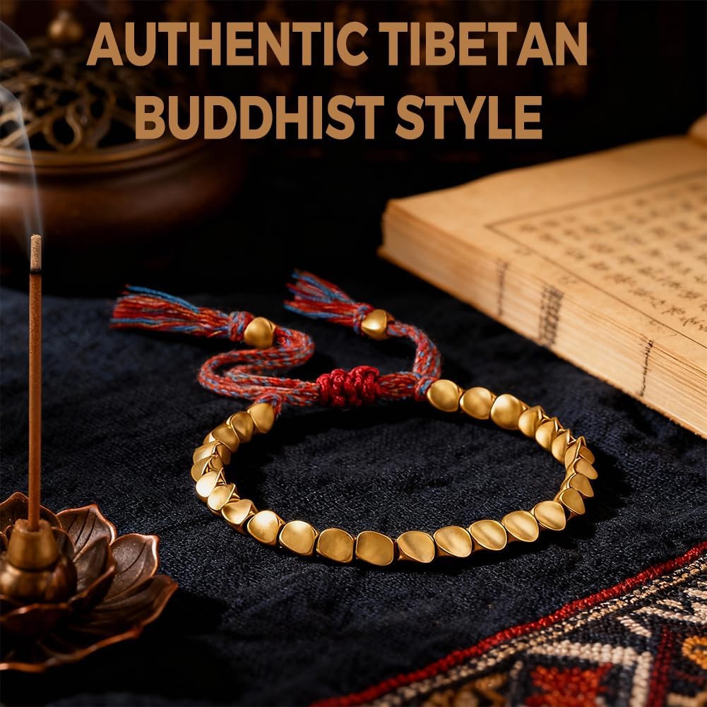 Tibetan Copper Bead Bracelet, Handmade Braided Cotton String Tibetan Copper Bracelet, Polished Copper Beads Tibetan Bracelet, Adjustable Unisex Copper Bracelet Gift for Women and Men, Includes Gift Box - Image 5