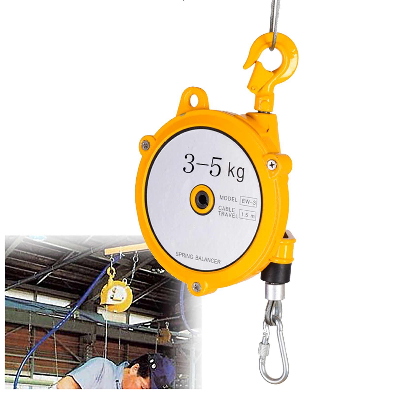 UZAMIRLEX Spring Balancer, Spring Balancer Retractable 1.5m Cable 1-40kg Self-Locking Ratchet(3-5kg)
