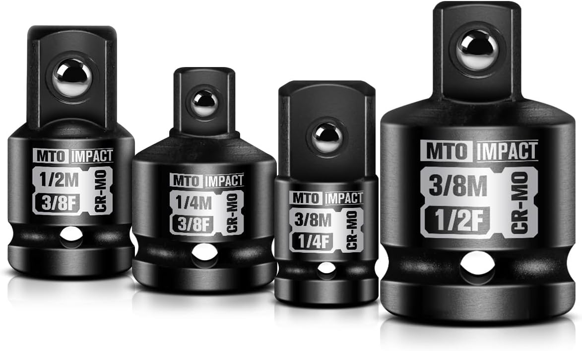 MTO 4-Piece Impact Socket Adapter and Reducer Set, 1/4" & 3/8" & 1/2" Impact Driver Conversions for Impact Wrench, Chrome Molybdenum Alloy Steel