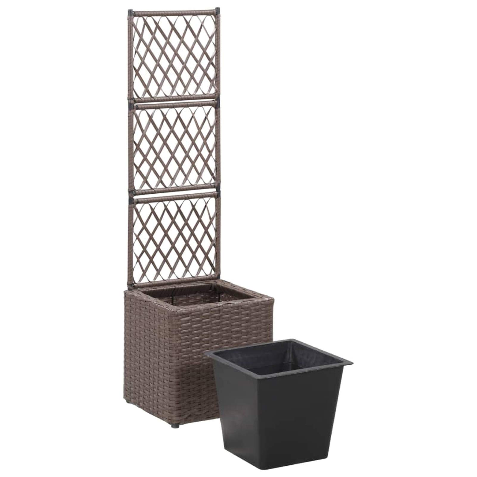 Homgoday Jardinera con Enrejado Arriate Macetero con Soporte para Trepadora Cultivos Plantas Flores para Terraza Jardín Exterior Enrejado y arriate 3 macetas ratán sintético marrón 30x30x107 cm