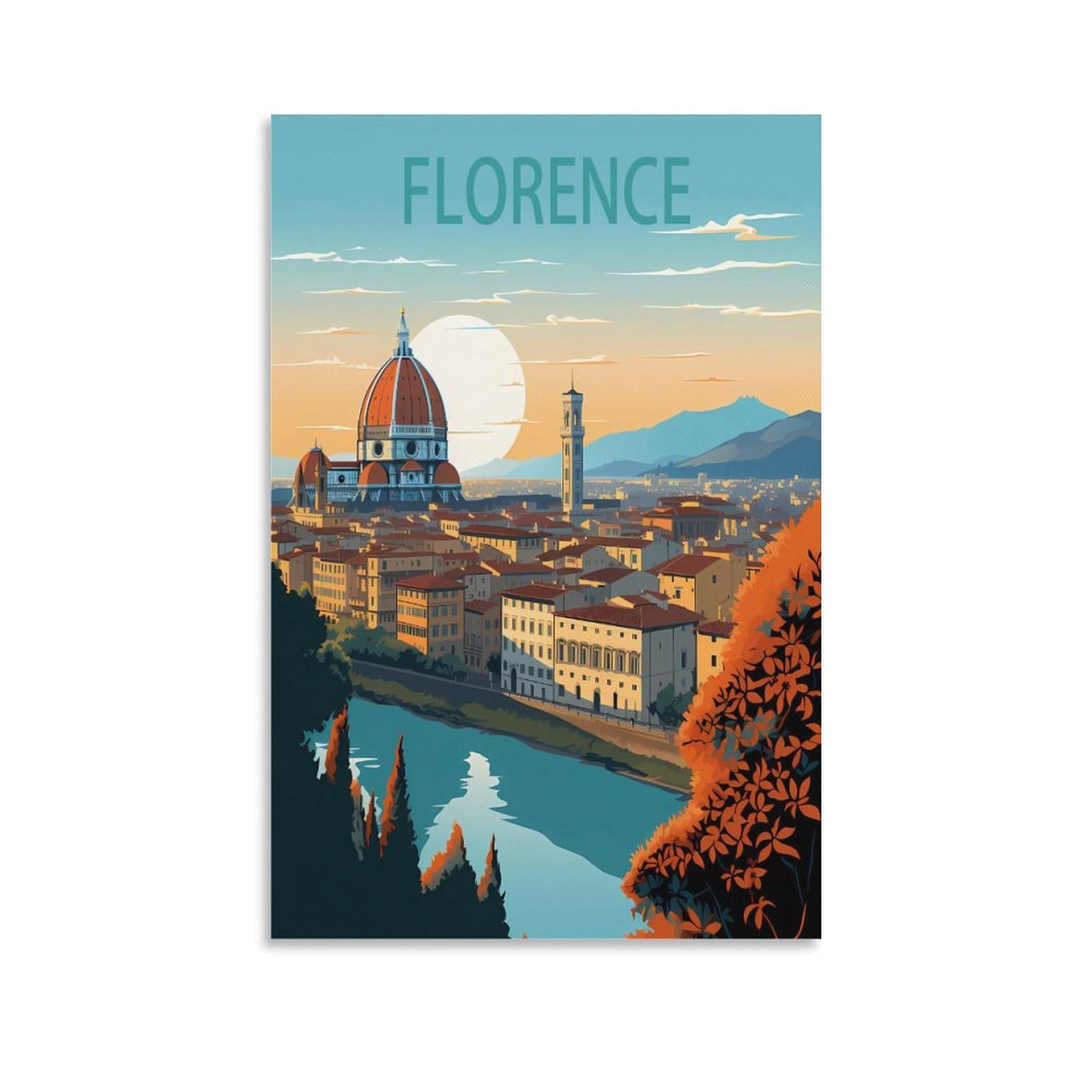 Puplum Unframe-Style Florence Italy Vintage Travel Poster Landscape 08X12inch(20X30cm) Canvas Wall Art Posters For Living Room Decor Paintings For Home Decor