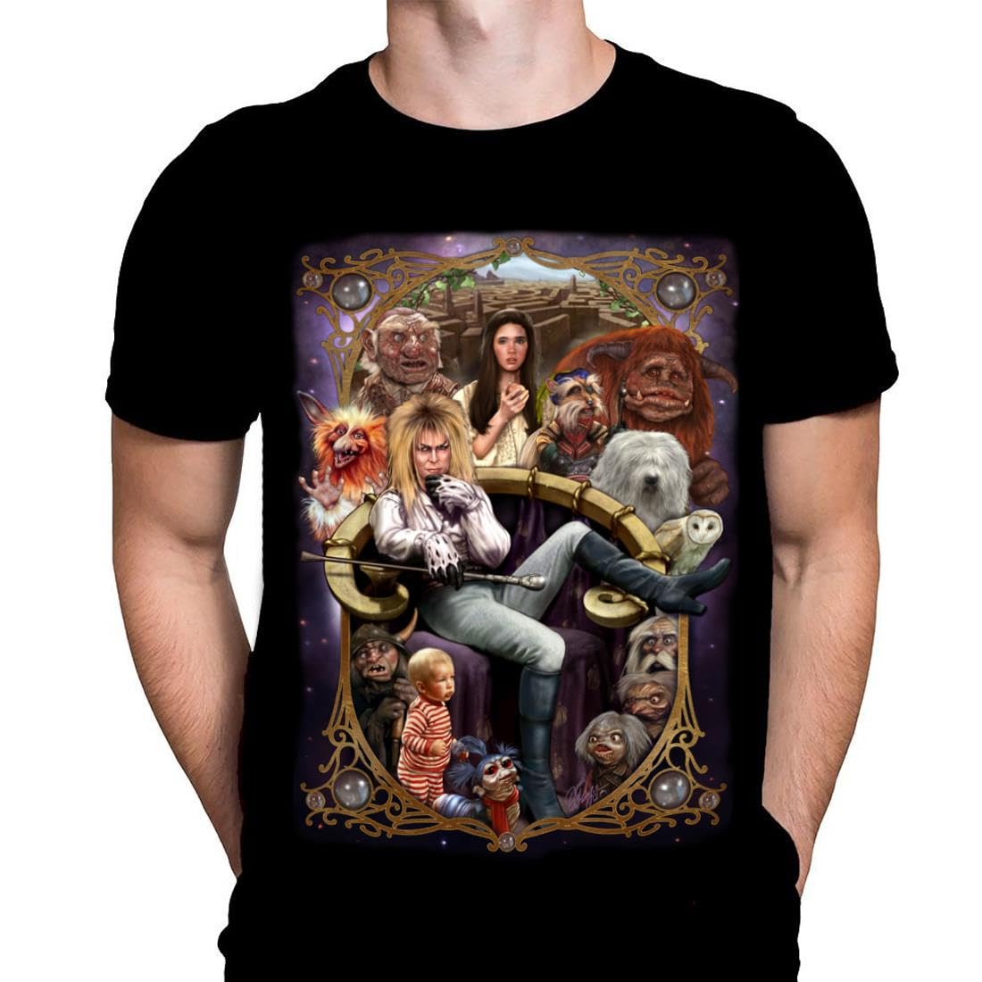 It's Only Forever Labyrinth Mens T-Shirt Gothic Horror Print, Black Cotton T-Shirt, Movie Poster Tee