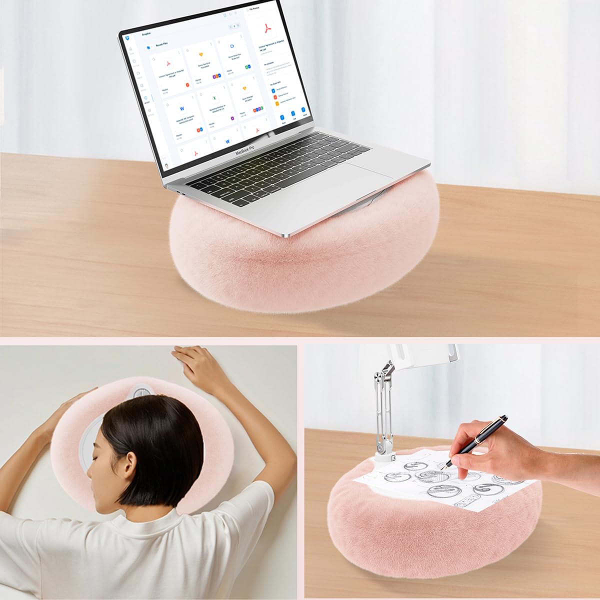 Soporte de almohada para tablet Kindle, iPad, soporte de teléfono móvil de felpa con un cuenco para aperitivos con tapa, compatible con teléfonos de 4.7 a 13 pulgadas, tablet, iPad, iPhone, Google