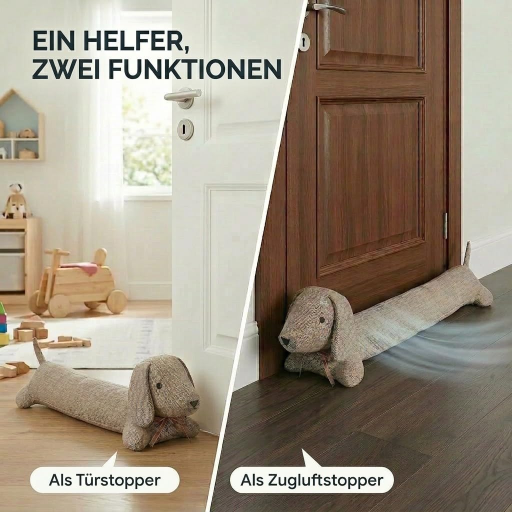 Dackel Zugluftstopper Zugluftrolle XXL - Zugluftstopp Türstopper Türabdichtung Zugluft Durchzug 91cm