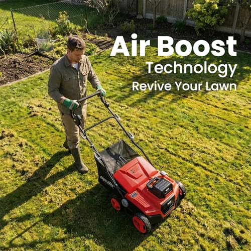 Image of 36V Cordless Brushless 15IN Dethatcher & Scarifier Compatible with Milwaukee 18v Battery (Tool Only), 12 Gal Collection Bag, Air Boost Tech, Quick Fold & 5 Adjustable Depths, Walk-Behind for Lawn Care