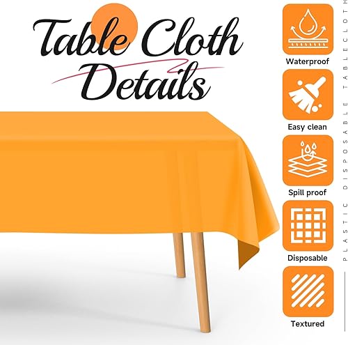Miniatura 2 de Paquete de 10 manteles de plástico naranja para mesas rectangulares, manteles de plástico de 54 x 108 pulgadas para fiestas, desechables para