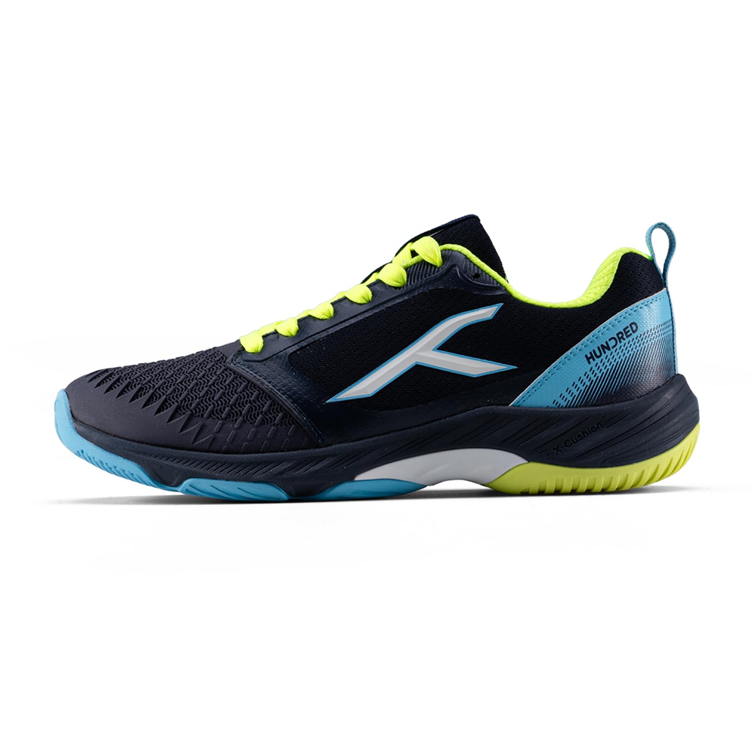 hundred Hyper Spike Badminton Shoes | Indoor Court Footwear | Active Grip Non-Marking Sole | X-Cushion Midsole | Support Plate Stability | Professional Performance (Navy/Blue/Lime/White)-picture-19