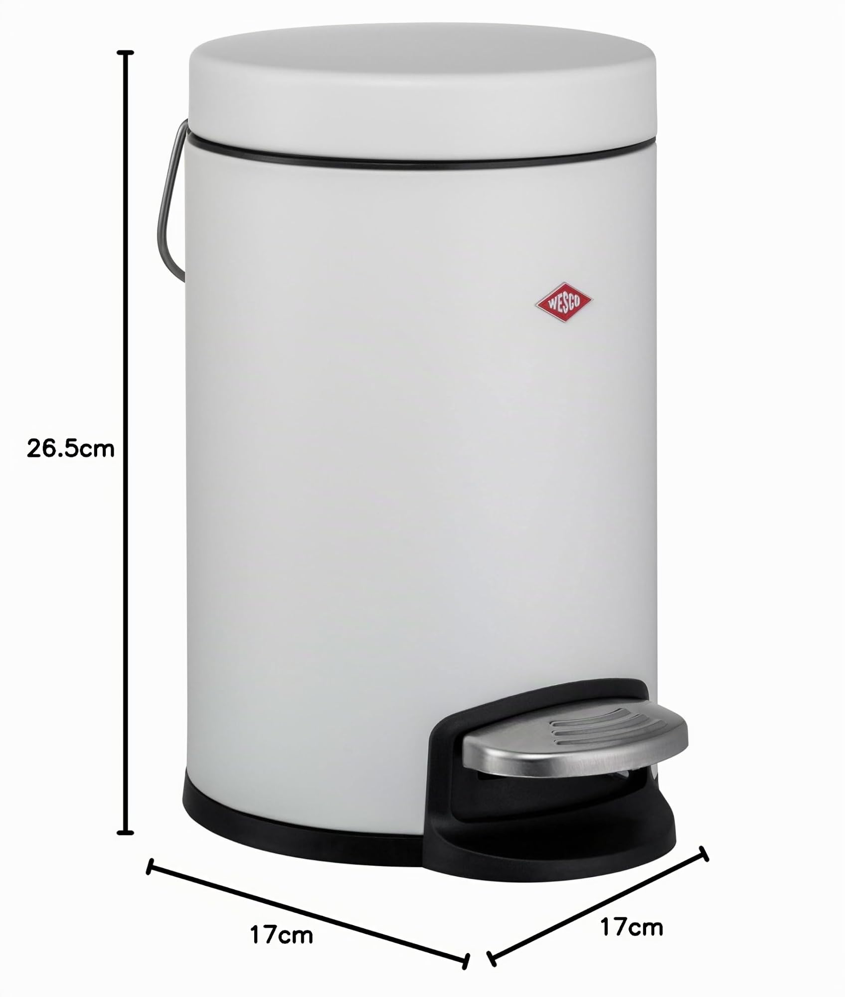 Wesco Kosmetikeimer 113 pulverbeschichtetes Stahl in der Farbe Weiß matt mit einem Volumen von 3 Liter- mit Fußtritt