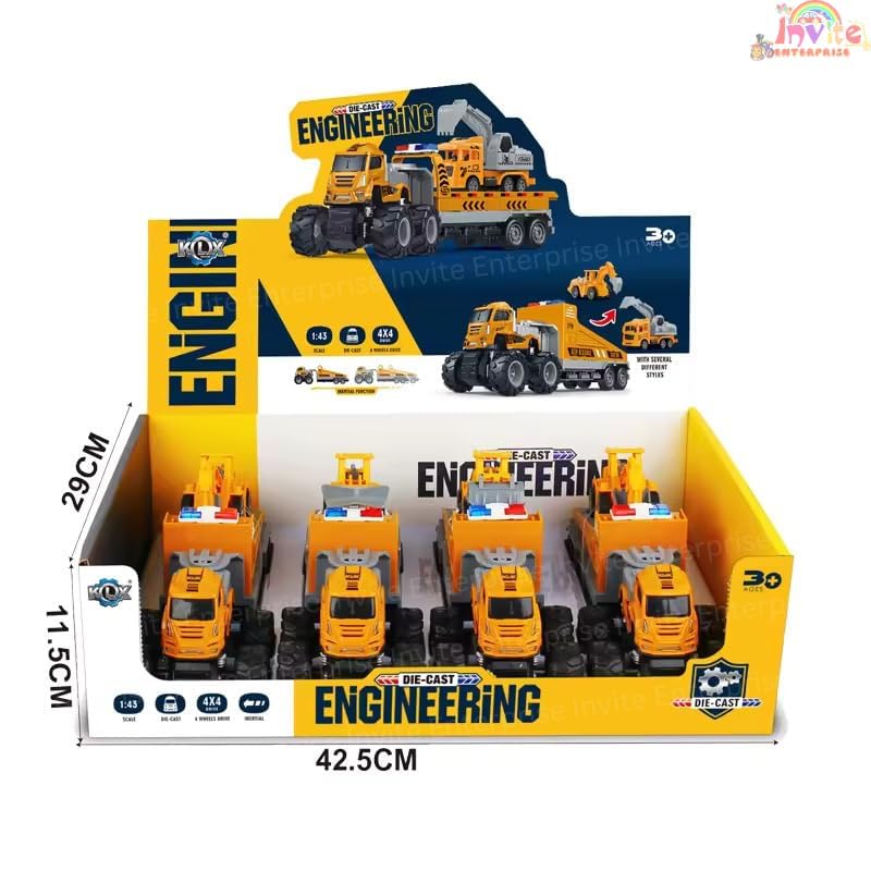 Image of 1:43 4WD Diecast Alloy Engineering Excavator Truck Toys with Friction Powered Miniature Car Vehicle Toy for Kids, Boys and Girls 【Pack of 1 - Multi Engineering Excavator Truck】