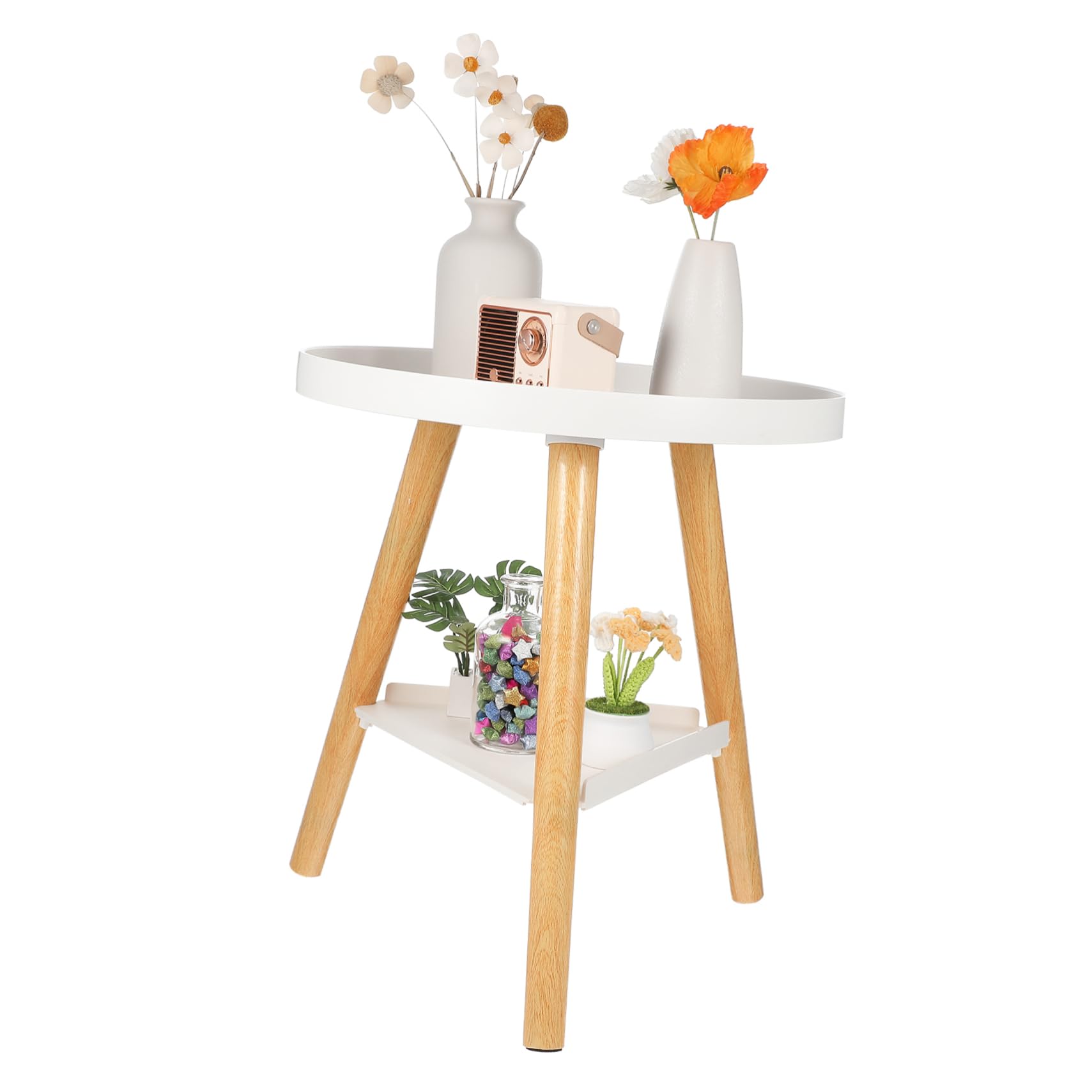 Table de chevet ronde double niveau bois au design épuré
