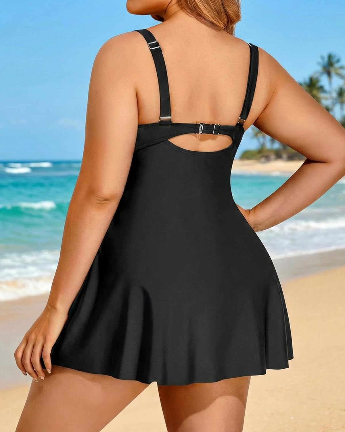 Holipick Plus Size Swim Dress Women - One Piece Swimsuit with Skirt V Neck Tummy Control Bathing Suit