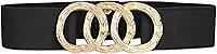 Cinto Elástico Feminino com Fivela Metálica Entrelaçada, Preto, 5cm de Largura, Ajustável 65-95cm