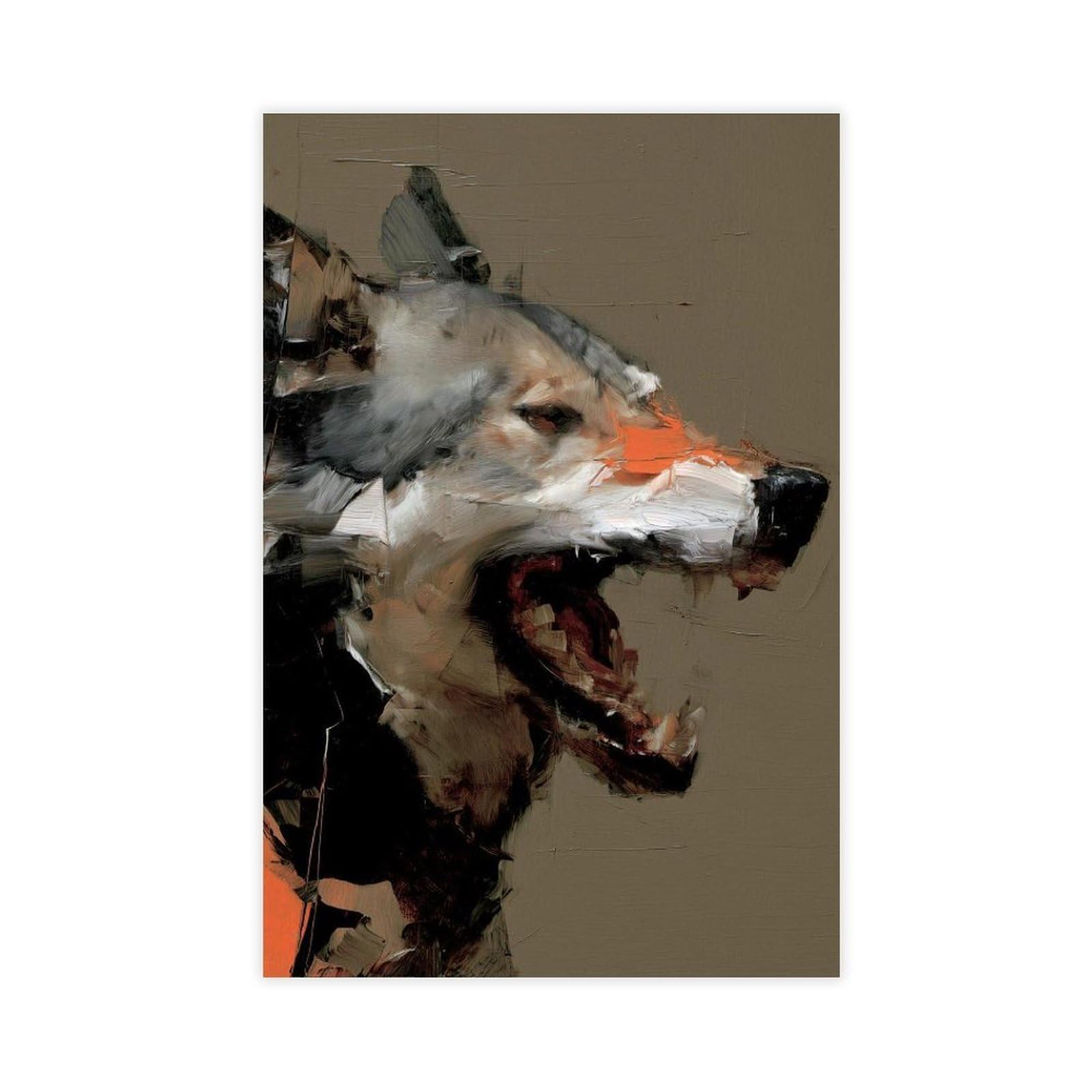 Ywtjax Unframe-Style Abstract Wolf Snarl Poster Canvas Poster For Office Decor Gift