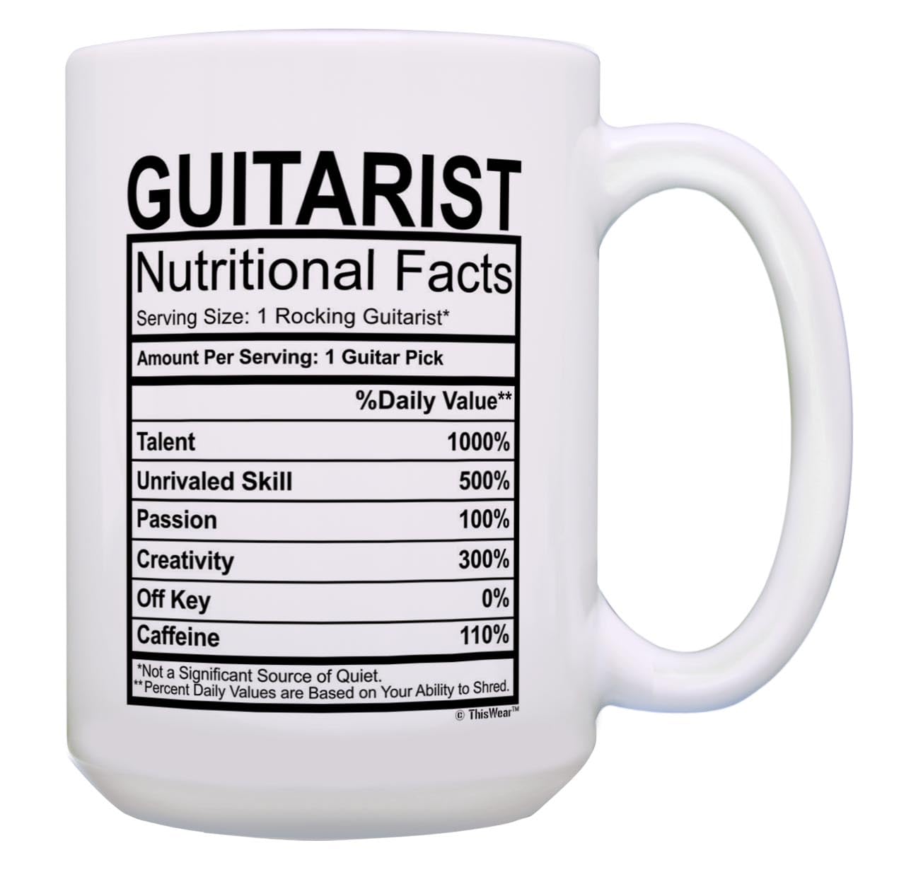 Guitar Mug Guitarist Nutritional Facts 15oz Ceramic Coffee Mug with Handle