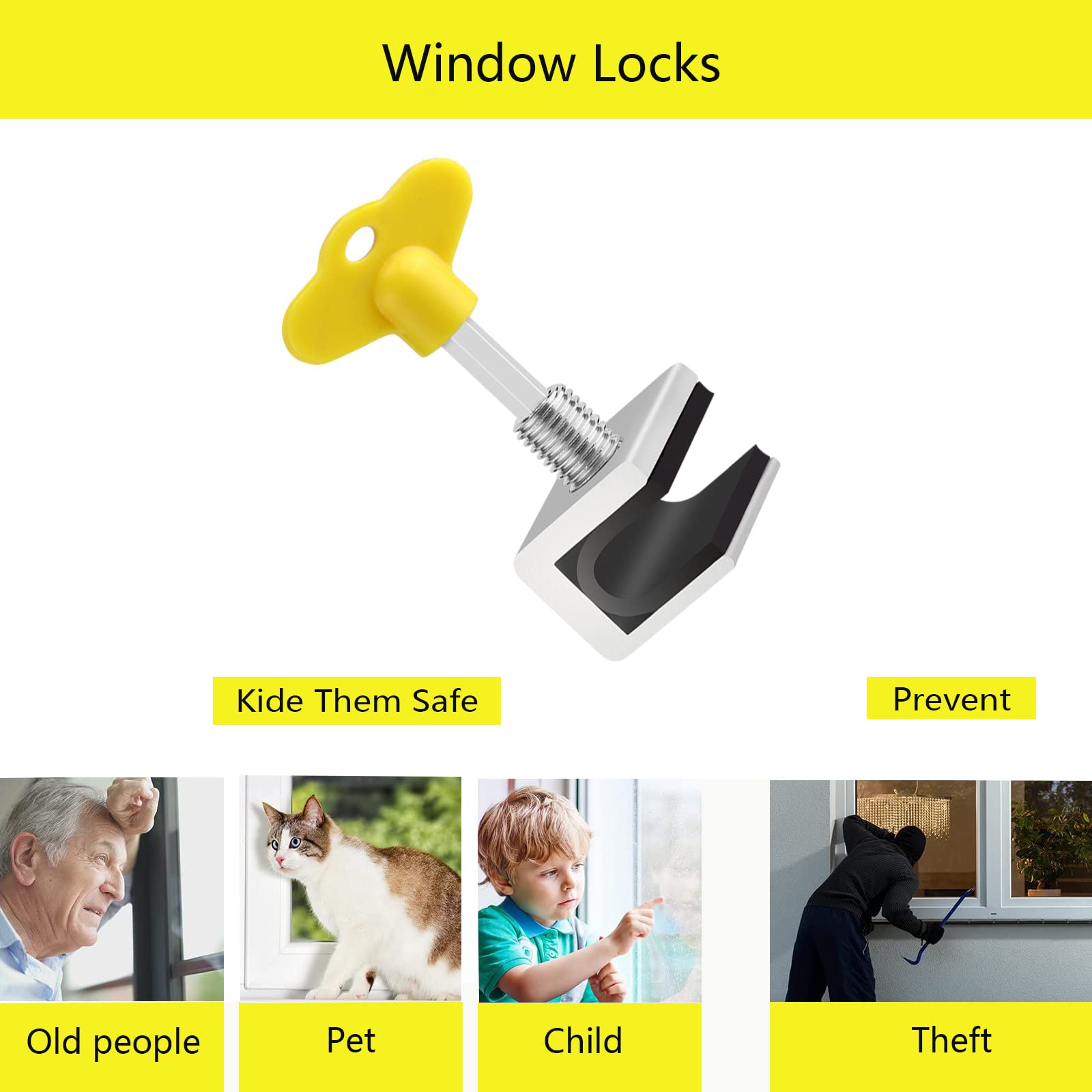 Window Locks,8 Sets Sliding Window Locks with Key for Vertical & Horizontal Sliding Windows Doors,Easv to Install,Adjustable Security Window Lock for Patio Bedroom Home and Office (Silver) — Amazon image 5