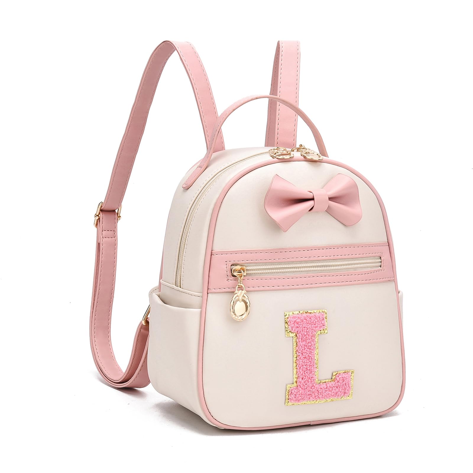 I IHAYNER Girls Initial Bowknot Small Leather Backpack Cute Mini Backpack Personalized Trendy Stuff Gifts for Women Pink-L
