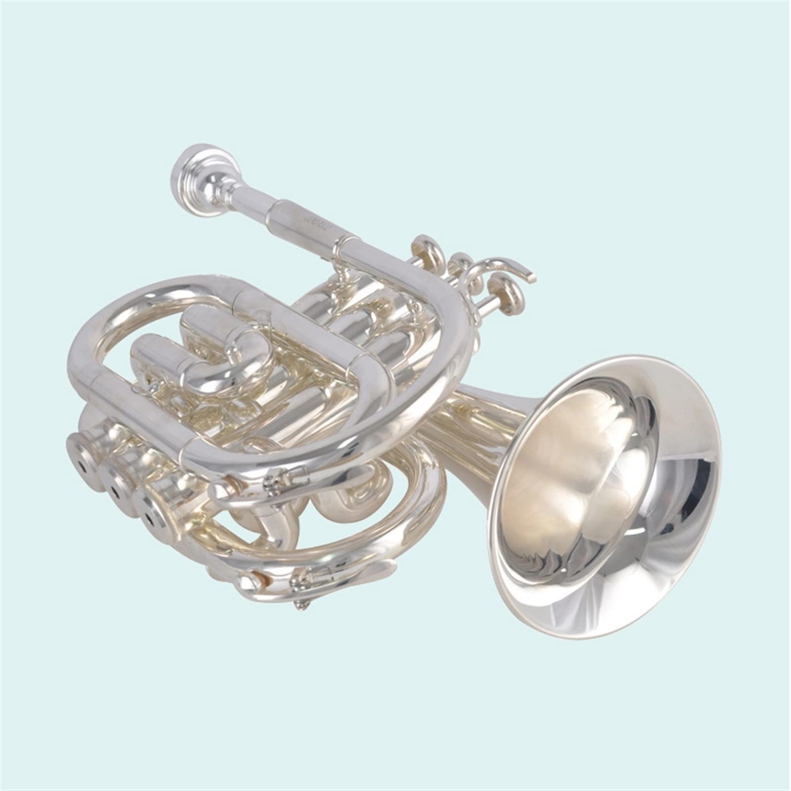 TSTS Strumento A Fiato A Pistone in Rame Bianco con Numero di Palmo Argentato in Si Bemolle Utilizzato dagli Studenti Principianti Mini Pocket Trumpet