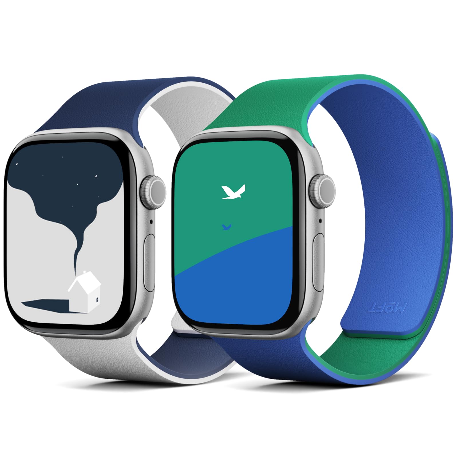 MOFT Snap Duo Watch Bands Compatible with Apple Watch 42mm(S3-1)/44mm/45mm/46mm/49mm Wade BluexEcho Gray & Roam Green x Beyond Blue