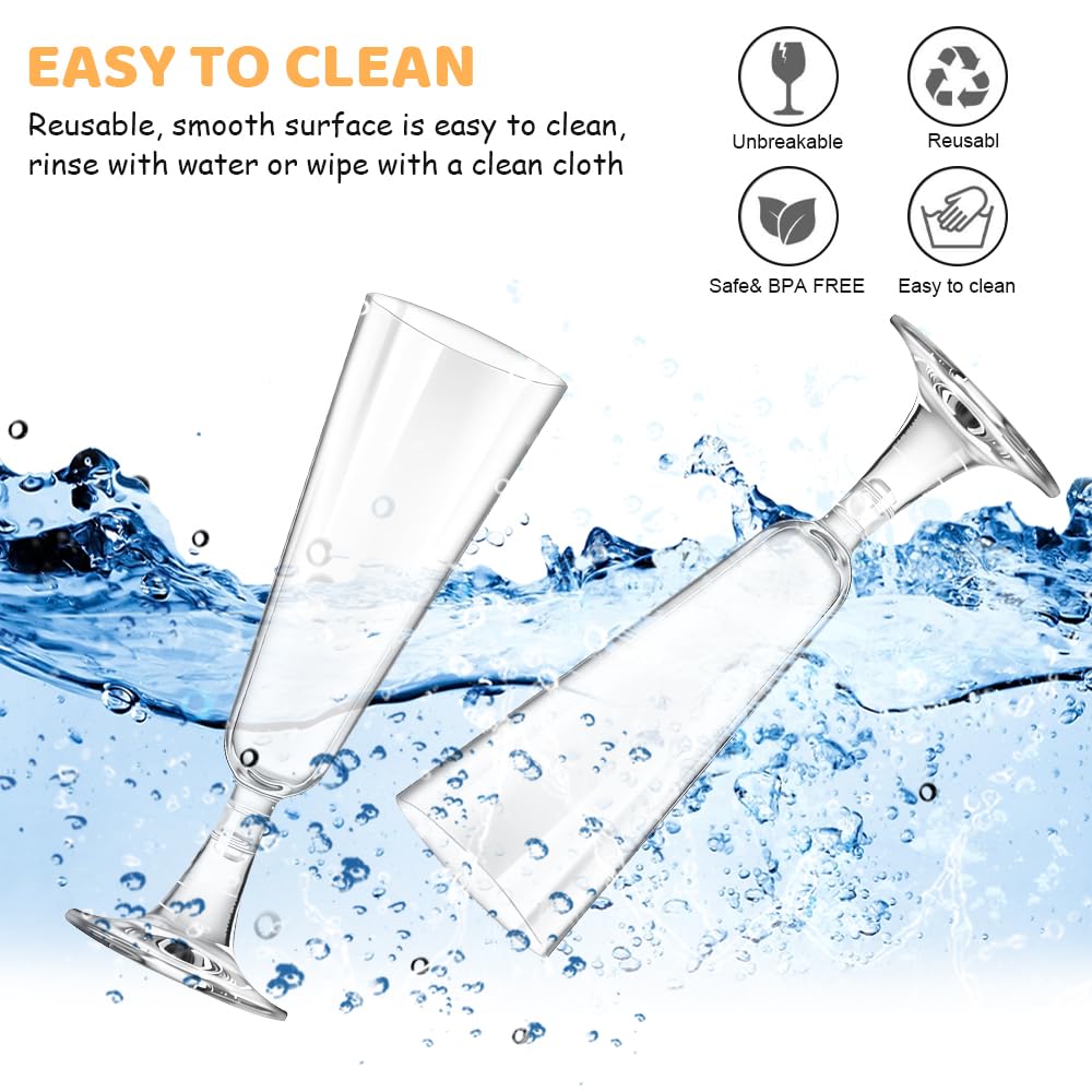 50 Pz Bicchieri da Champagne in Plastica Riutilizzabili, Calici Champagne Trasparenti da 150 ml, Bicchieri da Cocktail con Steli Rimovibili per Feste, Matrimoni e Natale