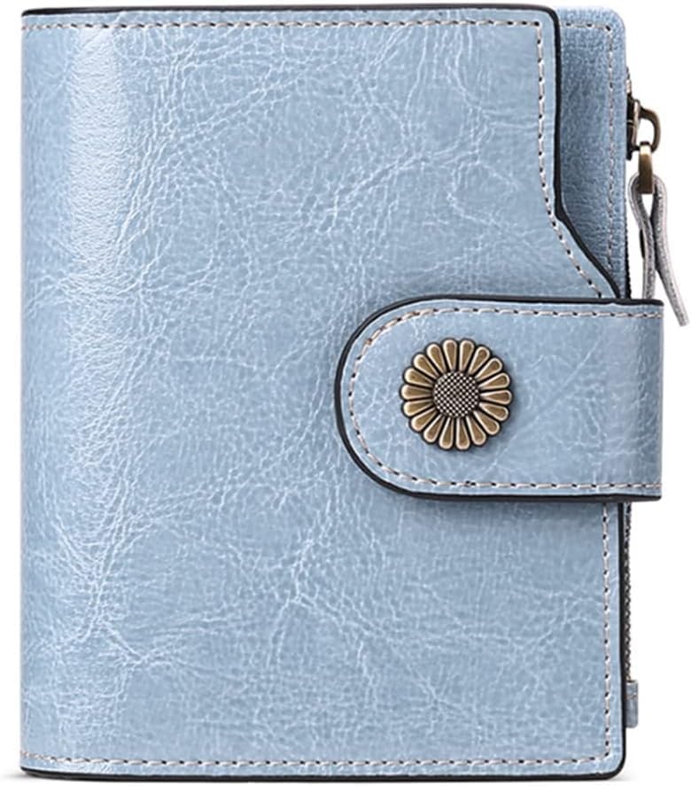 [AMVIKS] 女性小さな二つ折り財布本革 RFID ブロッキング財布 ID ウィンドウジッパーカードホルダーオーガナイザーフラッ