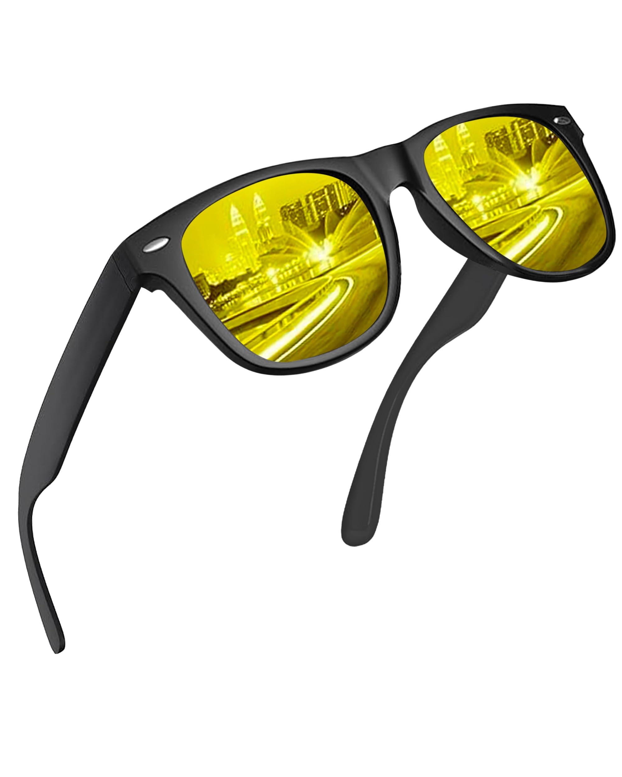 Polarized Super Dark Sunglasses for Men and Women Trendy Retro Sun Glasses for Driving UV Protection, Matte Black Frame/ Yellow Polarized Lens