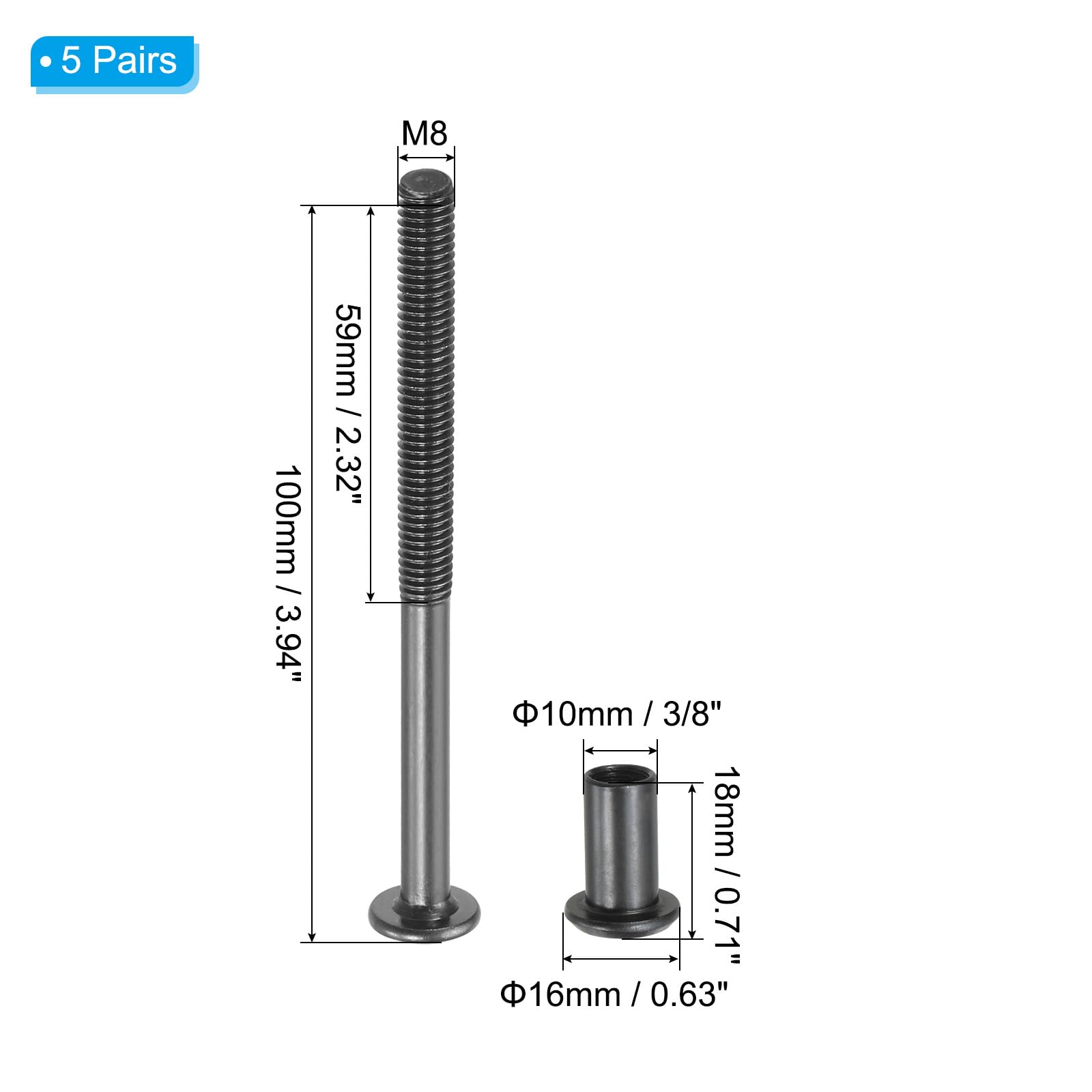 PATIKIL M8 x 100 mm Hex Chicago Screws - Image 2