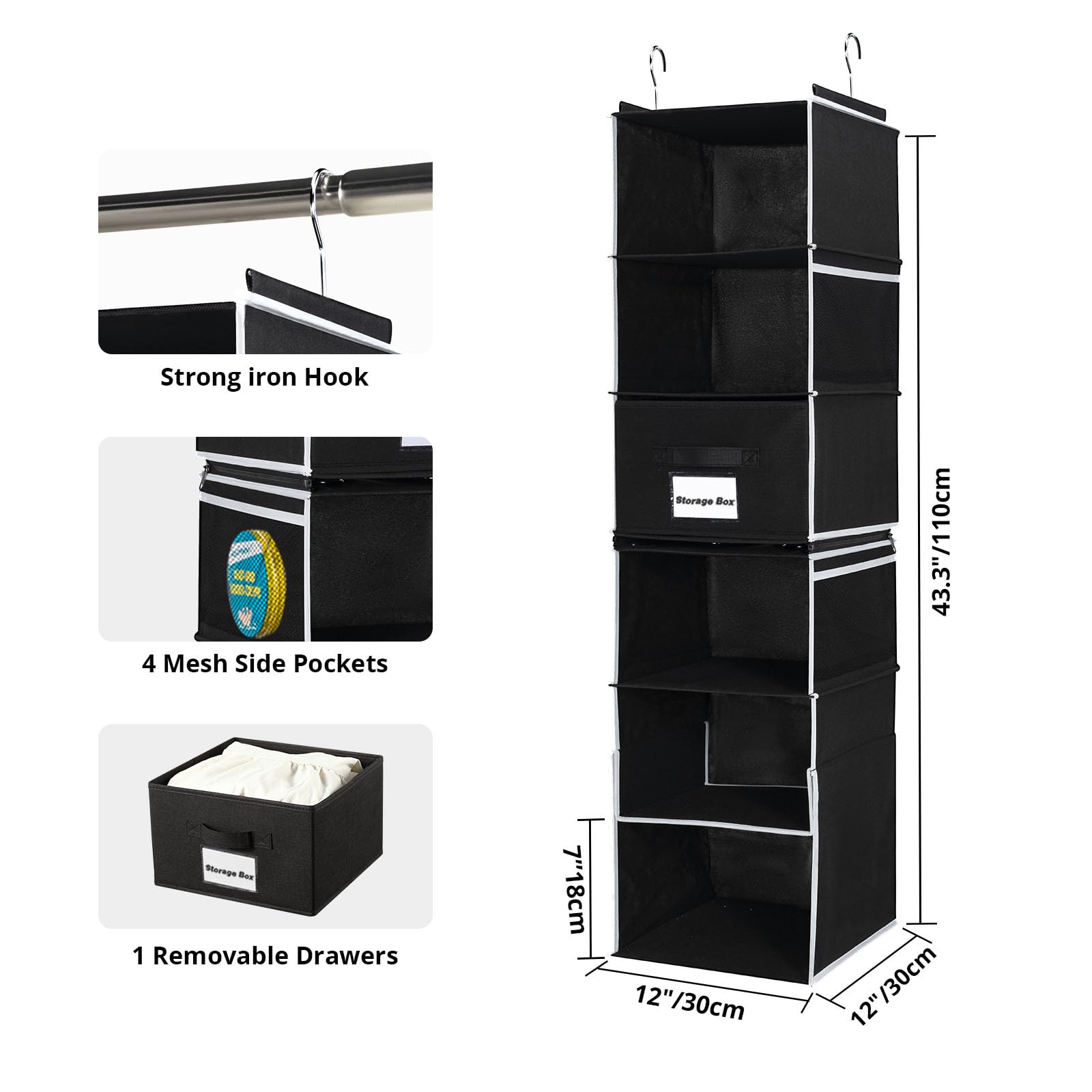 Organizzatore Guardaroba Sospeso BrilliantJo - 6 Ripiani, Cassettiera, 4 Tasche, Beige, Flessibile - Foto 4