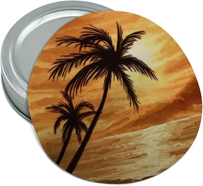 Sunset Beach Palm Tree Hawaii Paradise Orange Round Rubber Non-Slip Jar Gripper Lid Opener