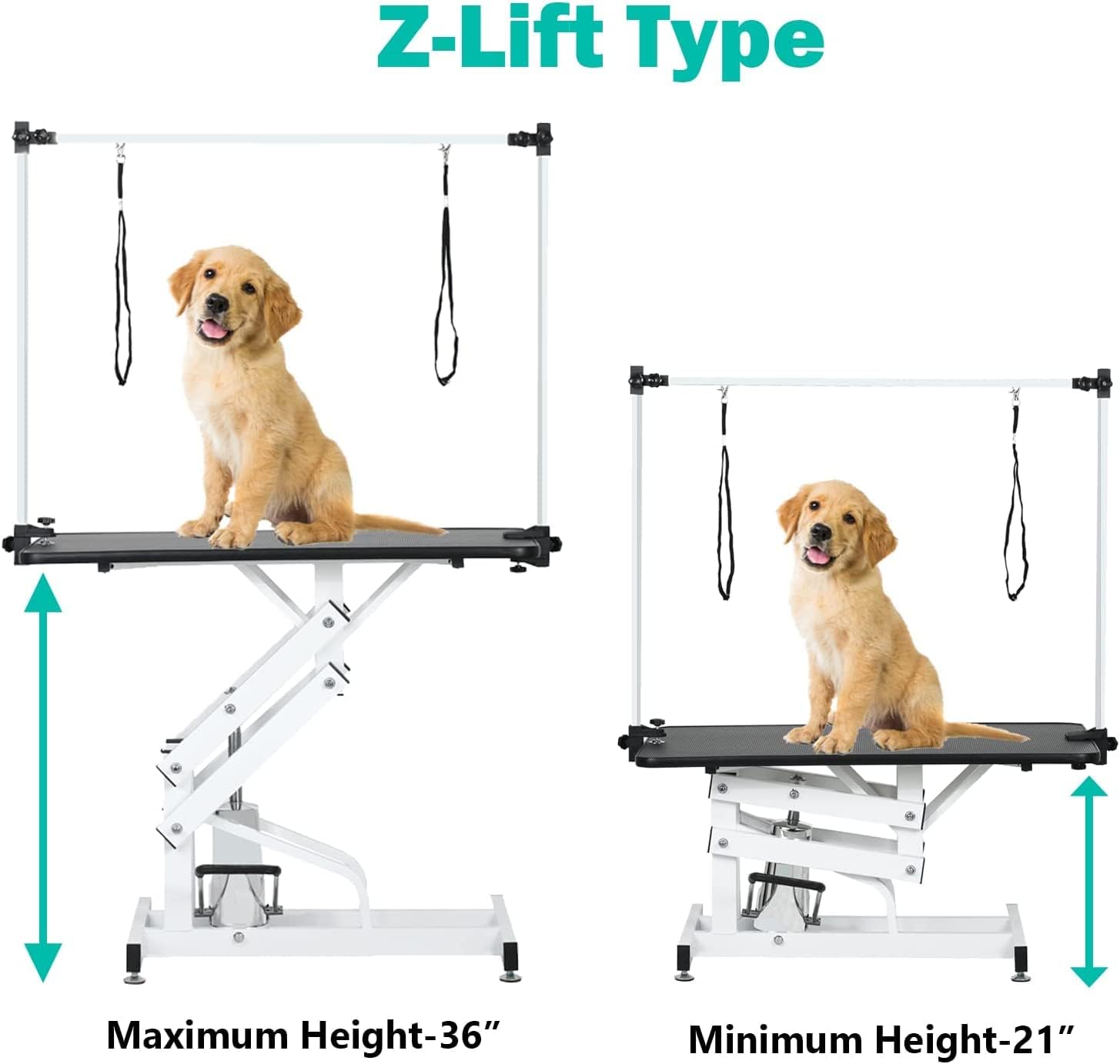Hydraulic for Large Dogs Professional Heavy Duty Adjustable Height - Portable Trimming Table Drying Table w/Arm/Noose, Maximum Capacity Up to 330Lb, 42.5''/ Black