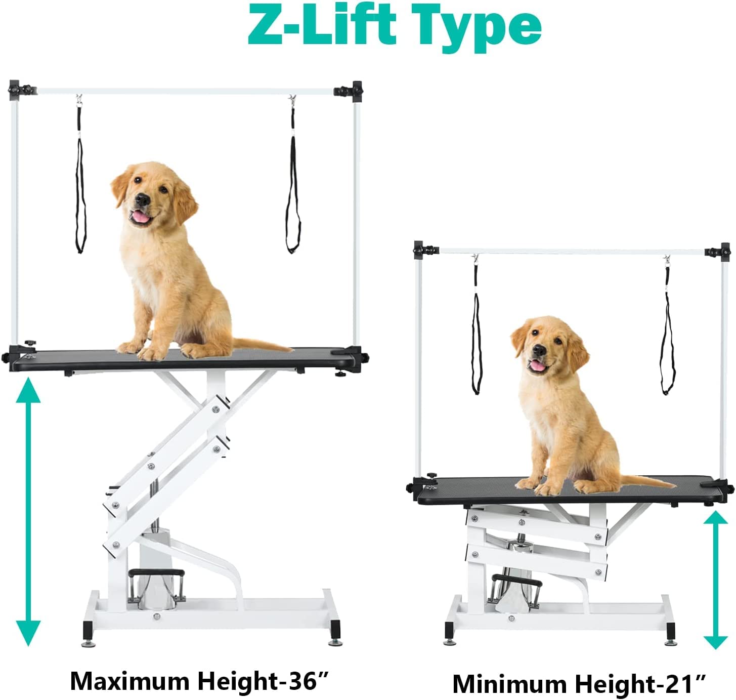 Hydraulic Pet Grooming Table for Large Dogs Professional Heavy Duty Adjustable Height - Portable Trimming Table Drying Table w/Arm/Noose, Maximum Capacity Up to 330Lb, 42.5''/ Black