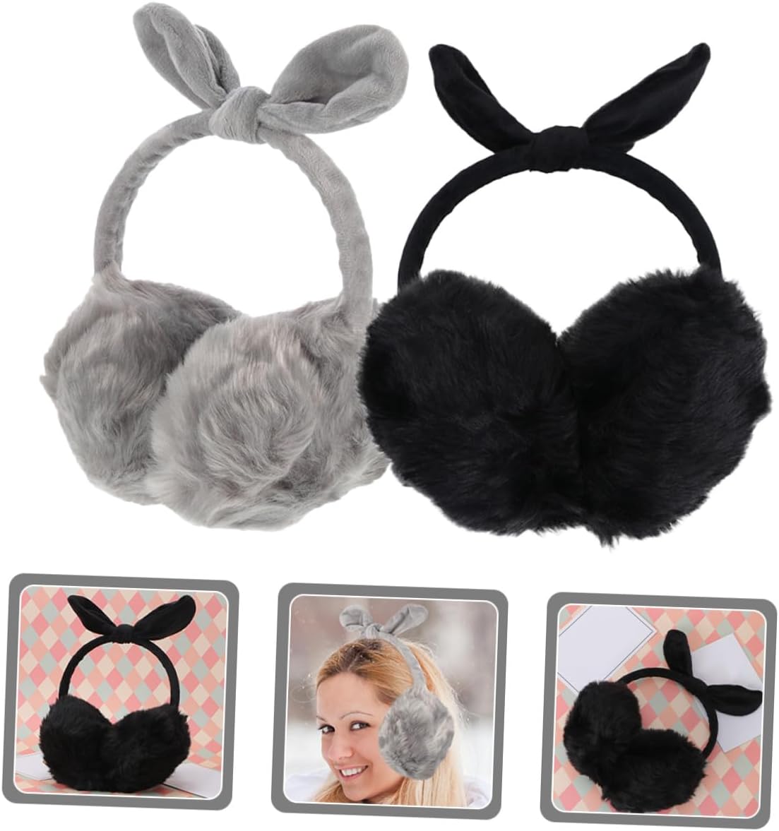 PATKAW 2pcs Women’s Plush Ear Warmer Earmuffs Adjustable Headband Windproof Winter Outdoor Ear Covers Winter Sports Protection